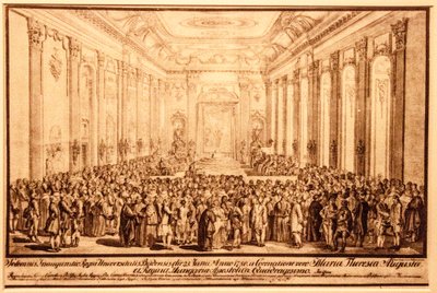 Eröffnungszeremonie der Universität im Staatszimmer des Buda-Palastes, 25. Juni 1780 von Jacob Mathias Schmutzer